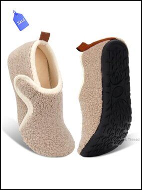 Cozy Fleece Lined House Slippers Non Slip Rubber Sole Indoor Outdoor Slip On